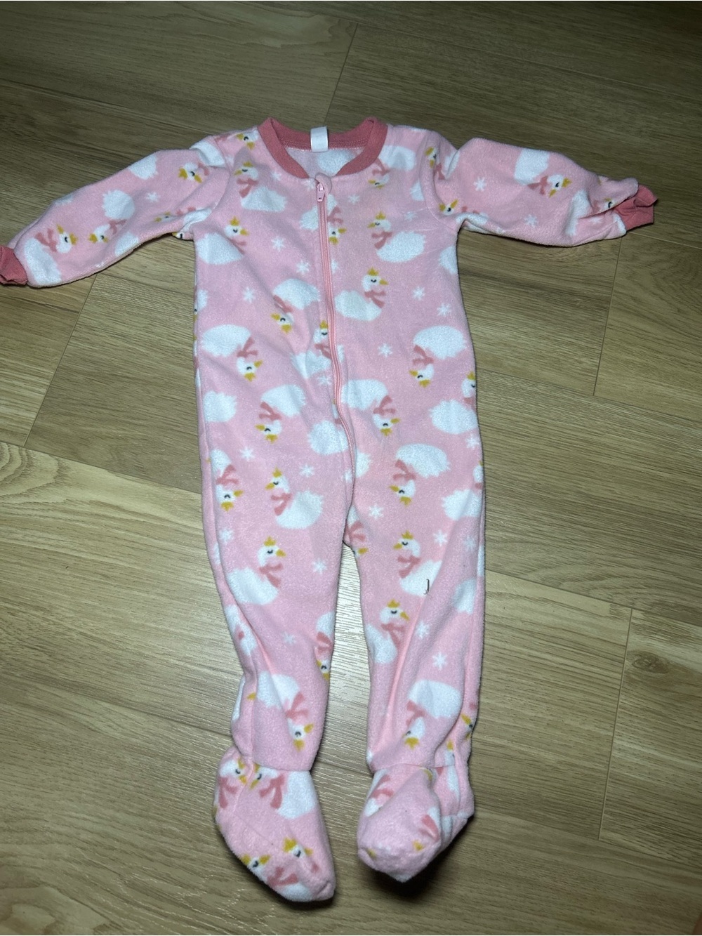 Pink Swan Fleece Footed One-Piece Pajamas